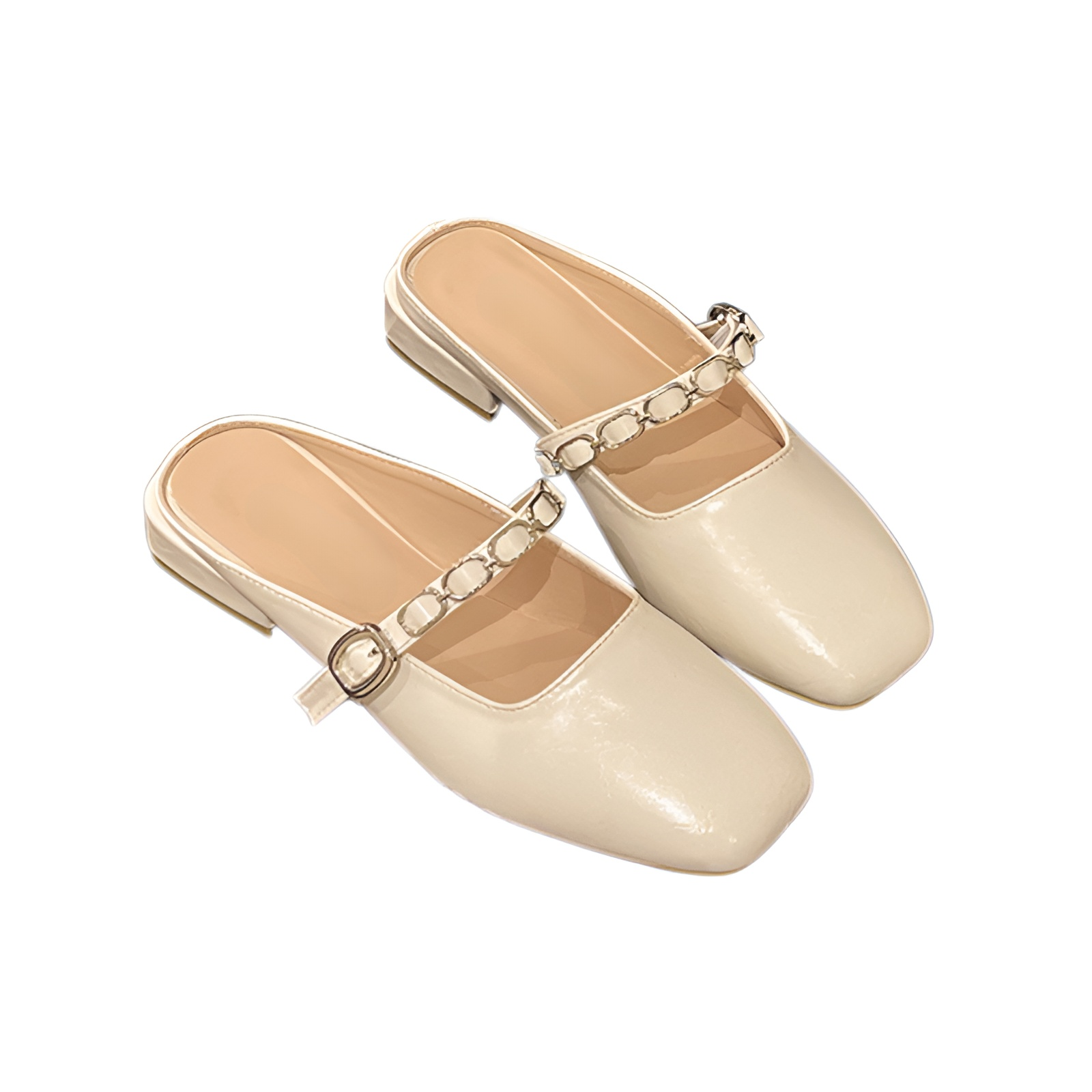 2025春夏サンダルファッションチェーンチャンキーヒールシングルシューズローヒールチェーンマッチングスカートサンダルレトロハーフスリッパレディースアウトドアサンダル