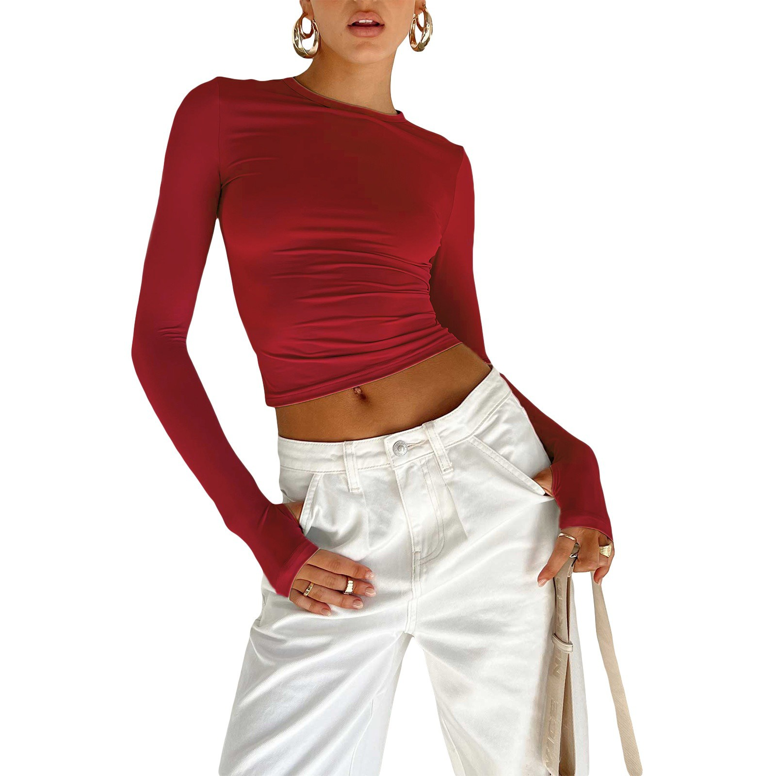 Spring TShirt Bottom Shirt Office Slim Style Round Neck Design Solid Color Design