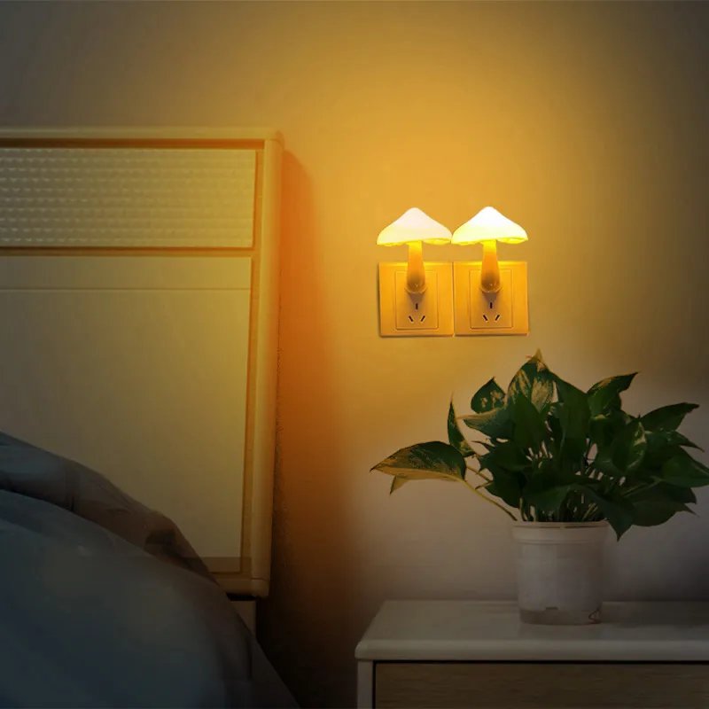 LED Night Lights Mushroom Shape Automatic Sensor Toilet Bedroom Decor Wall Lamps Light-control Senso