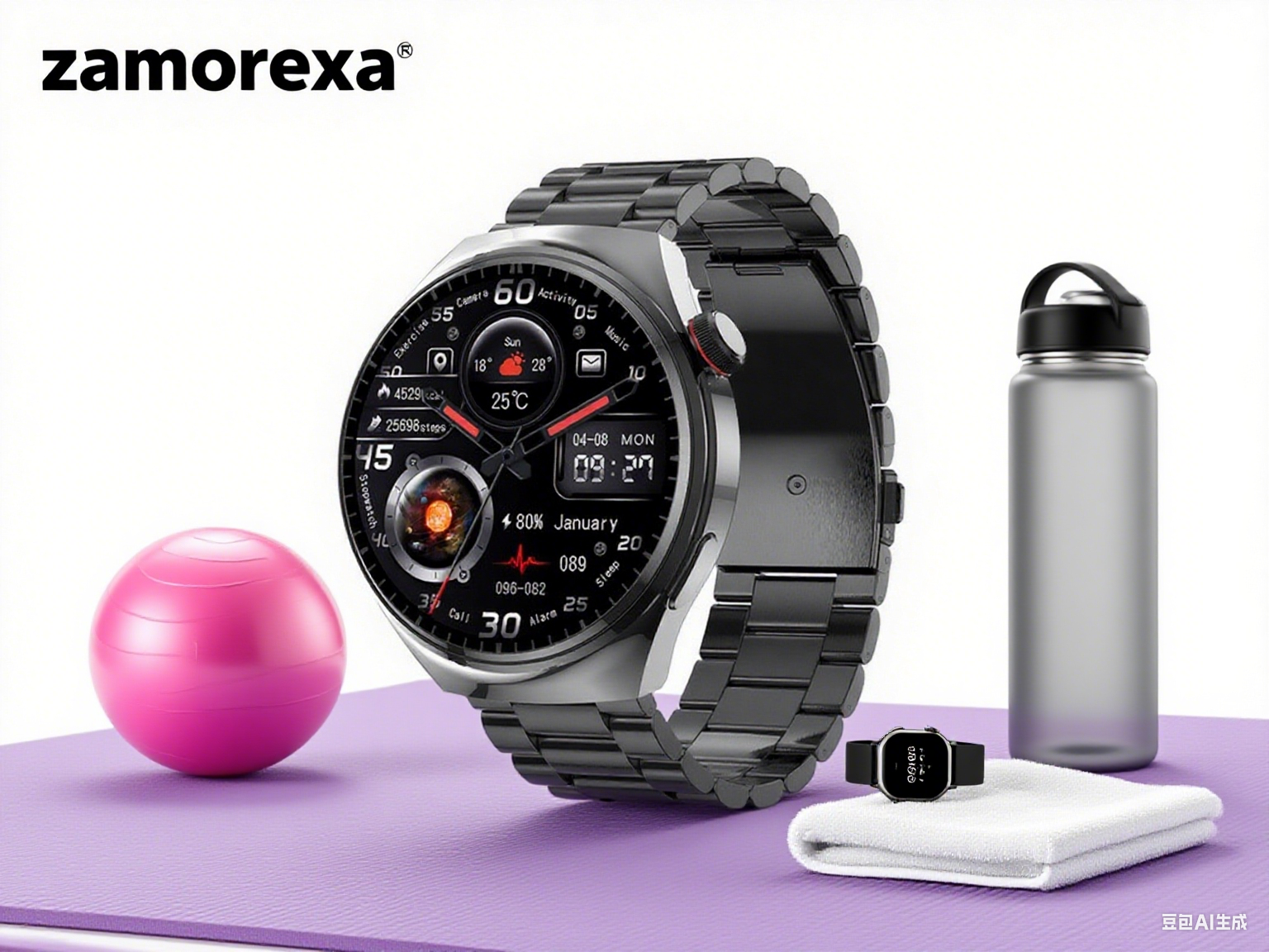 Zegarek do pomiaru poziomu cukru we krwi ze stalowym paskiem