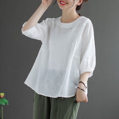 เสื้อยืดปักลายทรงหลวม สไตล์ชาติพันธุ์