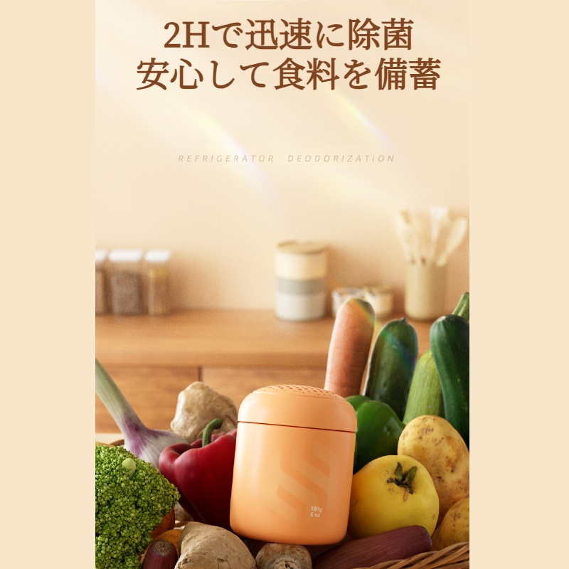 冷蔵庫消臭用 消臭 脱臭炭 多機能 オゾン脱臭 急速消臭 黄色い小瓶 二酸化塩素ジェル 除菌・保存消臭 空気浄化 消臭ボックス