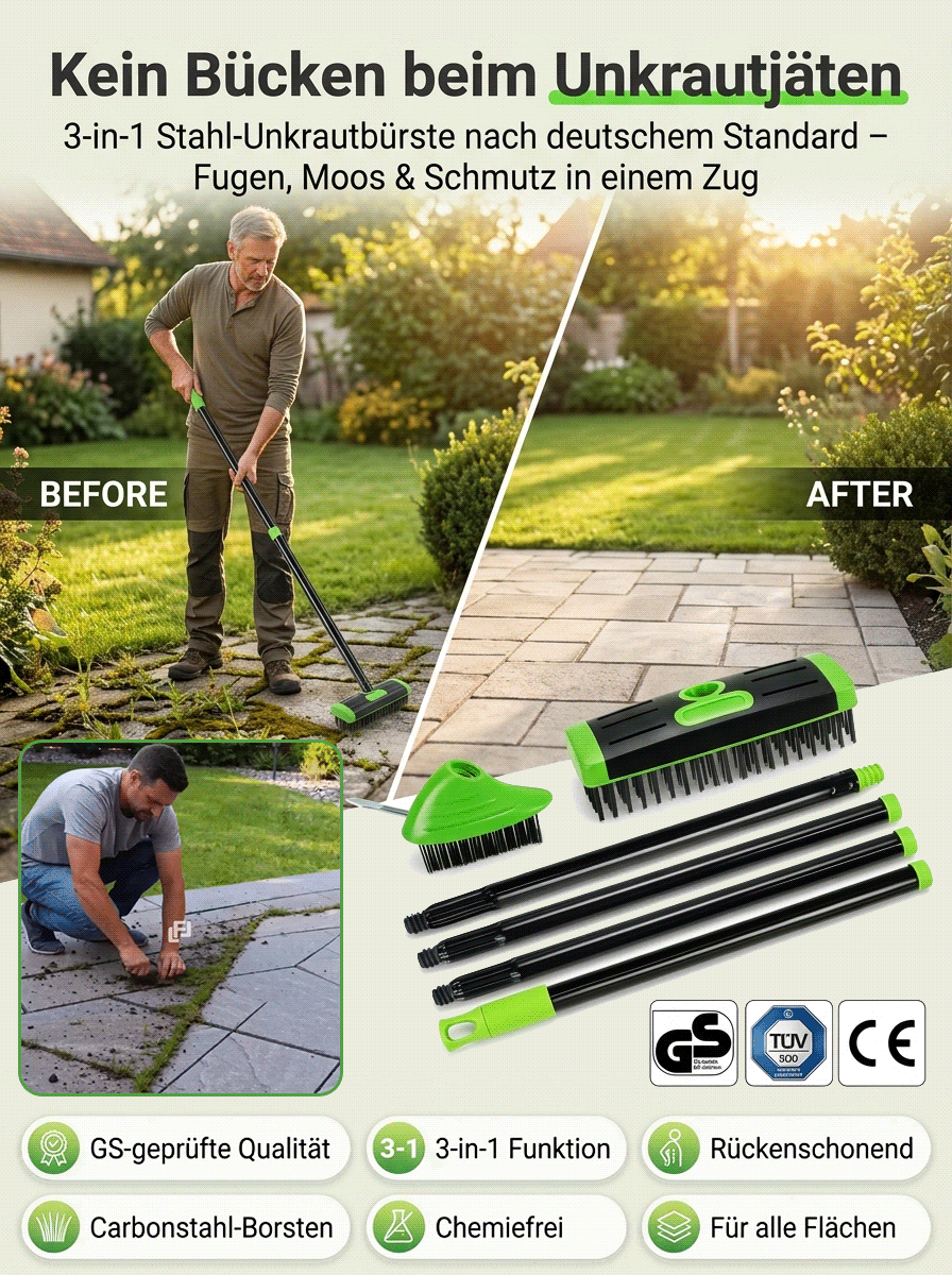 【Speziell für Gartenunkräuter】3-in-1 Unkrautbürste
