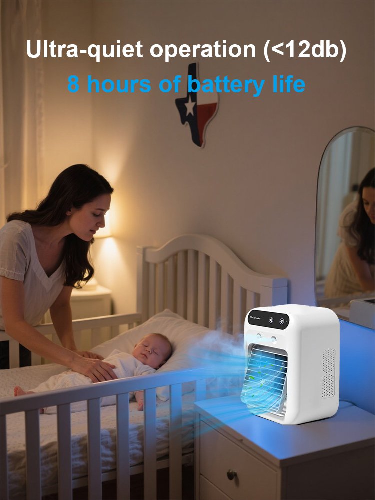 Portable air cooler with silent humidification