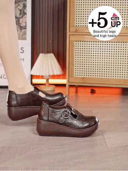 Magic Tape Thick-Soled Genuine Leather Rocking Shoes