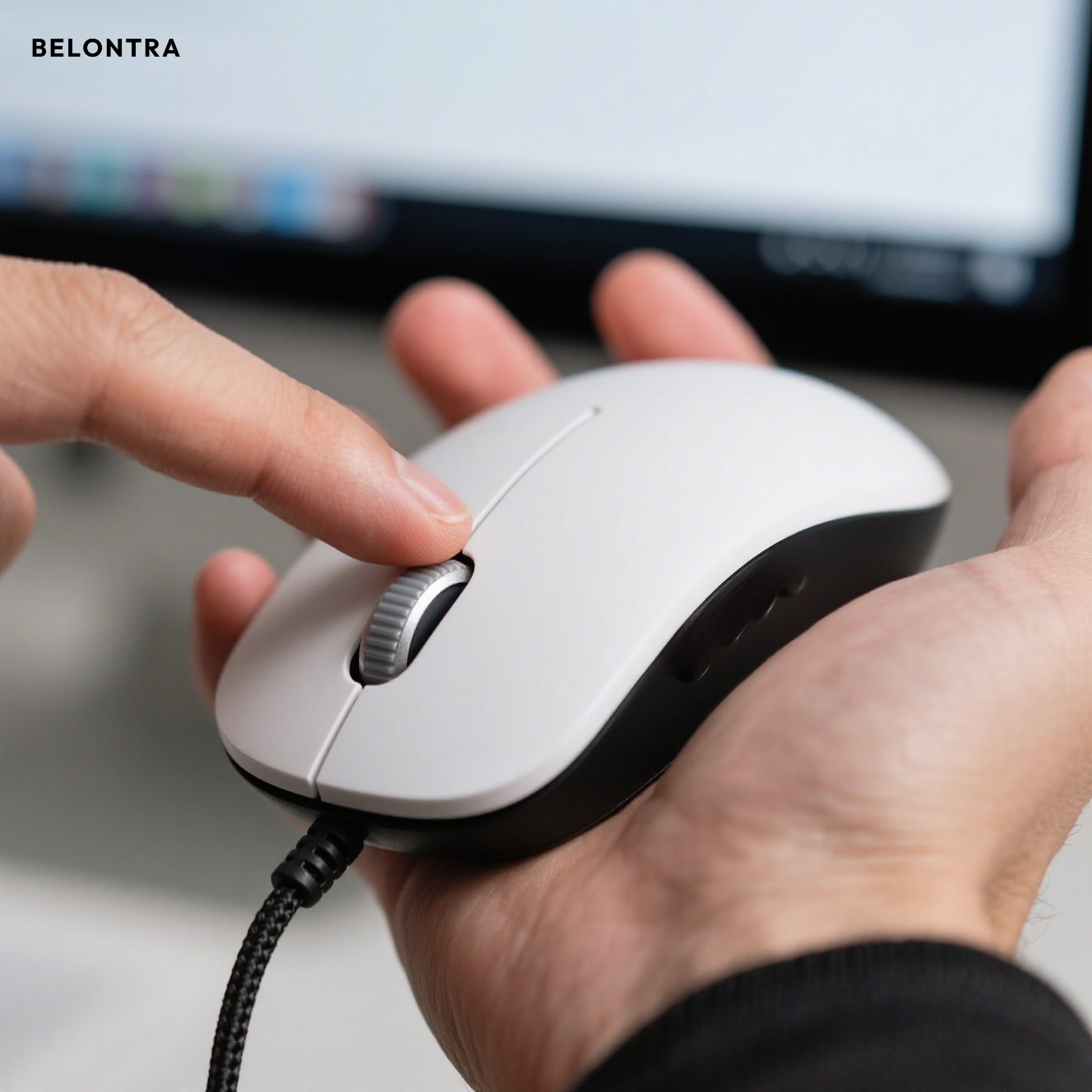 Detail ergonomického designu esport myši