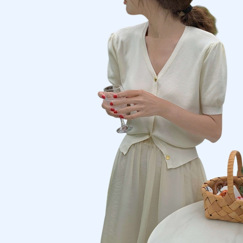 レディースアイスVネックニット半袖