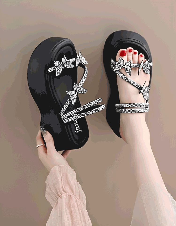 8cm身長アップラインストーン2WAY履ける厚底サンダル