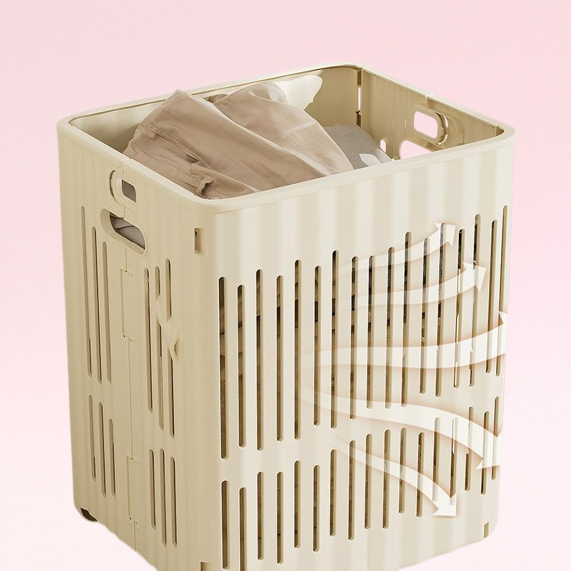 ตะกร้าผ้าสกปรกพับได้ ตะกร้าเก็บเสื้อผ้าแบบมีล้อ