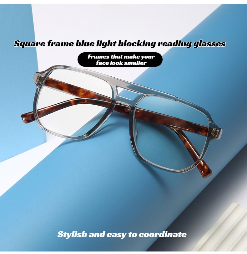 HD retro square frame presbyopia glasses close-up