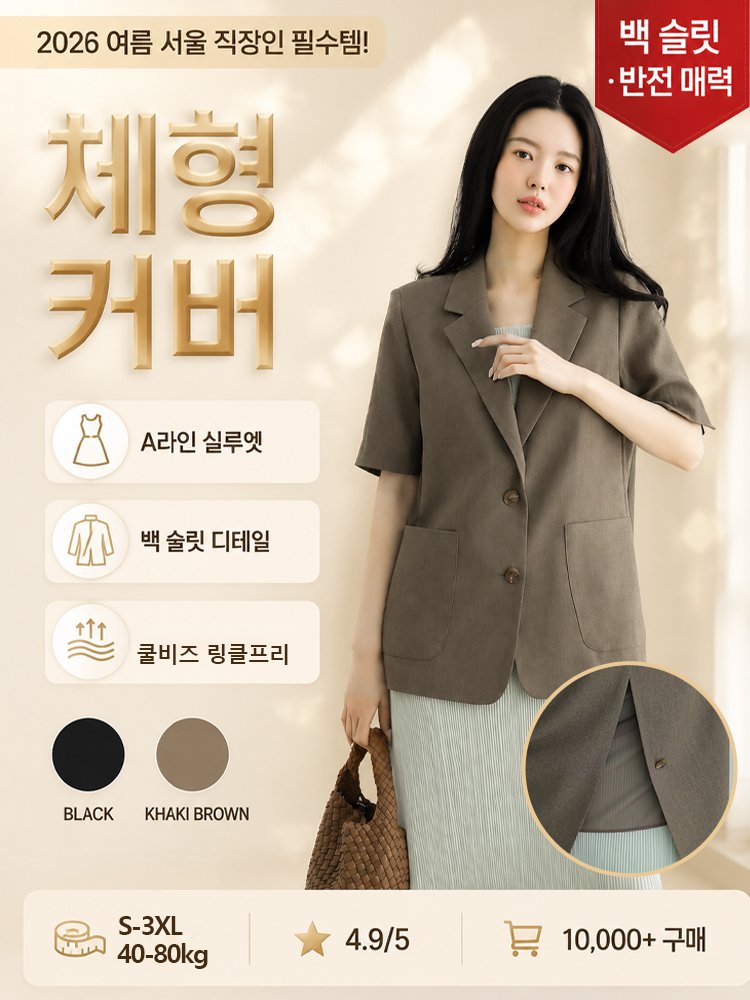 세련된 여성 백슬릿 반소매 블레이저