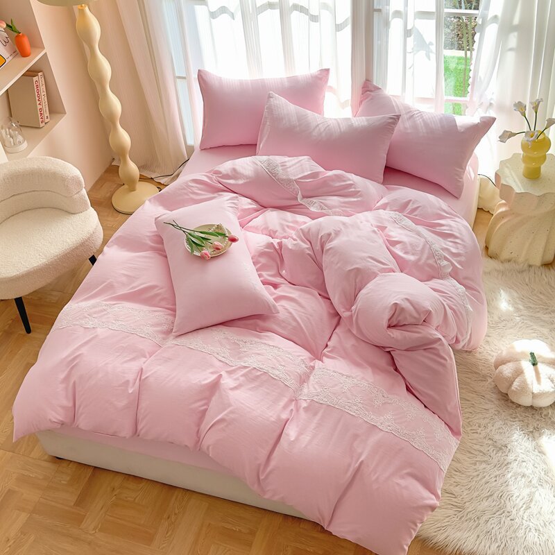 A류 워싱 면 이중사 주름 면 레이스 레이스 4종 세트