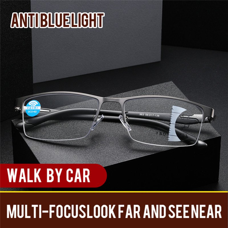 Multi-focus anti-blue light reading glasses for the elderly metal for both near and far use