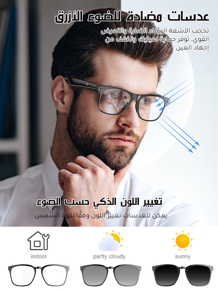 نظارات ذكية للترجمة بتقنية بلوتوث وتغيير اللون (ترجمة فورية بدون تأخير)