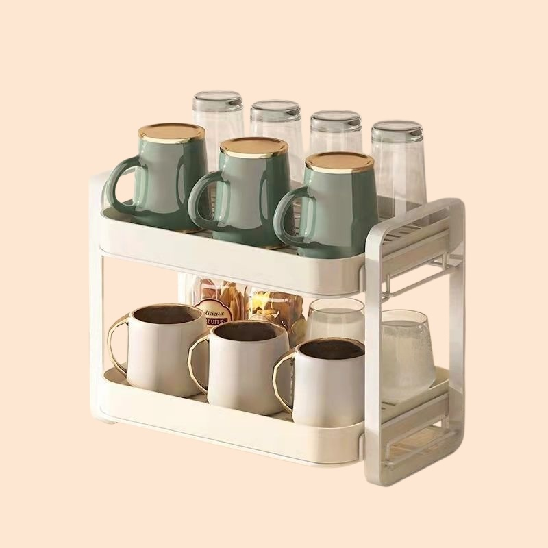 Desktop organizer glass cup tray tea set storage box