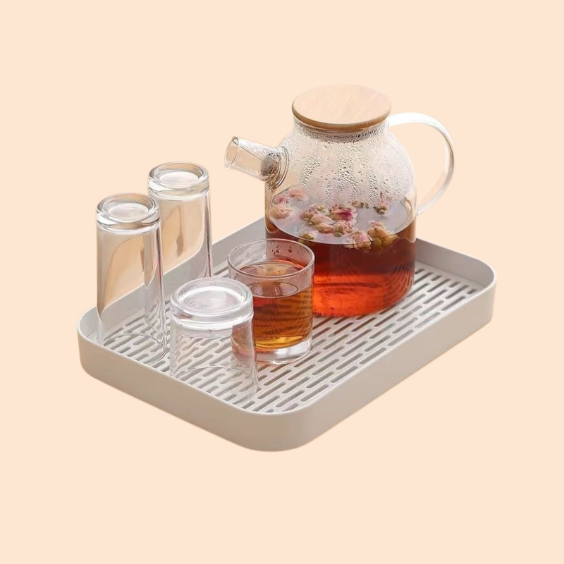 Desktop organizer glass cup tray tea set storage box