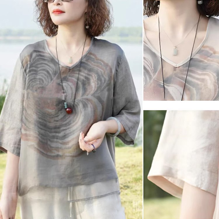 レイヤードスタイル綿麻ブラウス