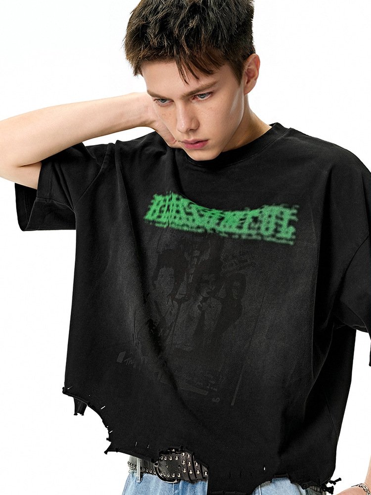 Krátké tričko s potiskem, sepraným střihem