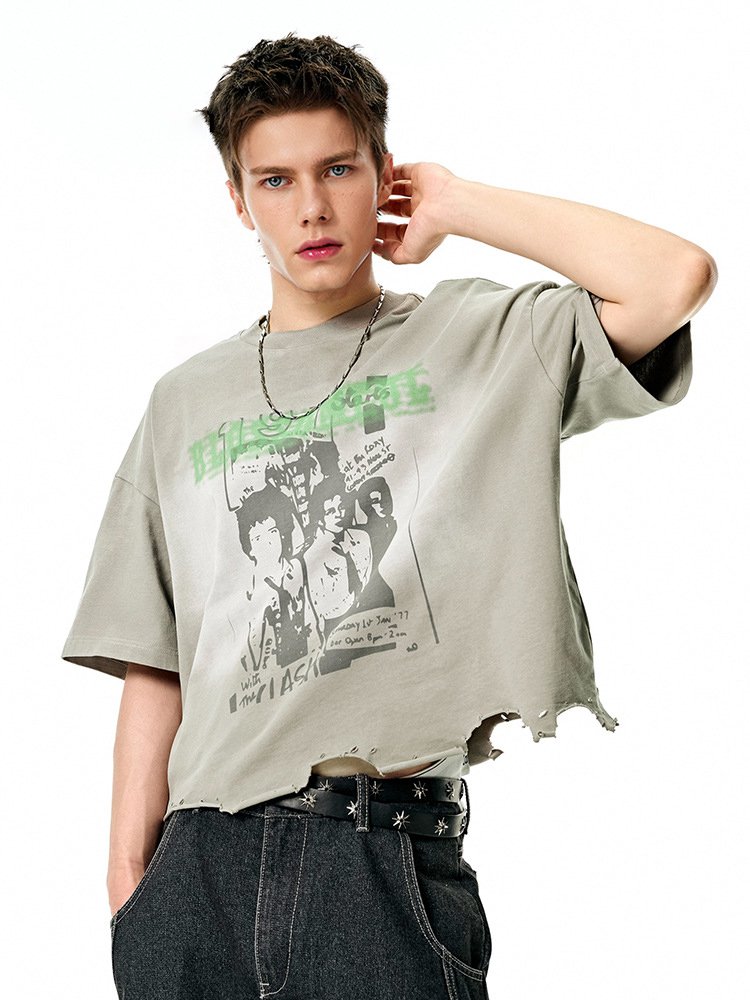 Krátké tričko s potiskem, sepraným střihem