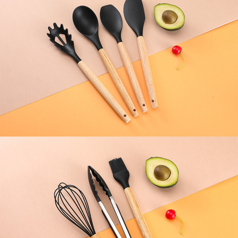 ノンスティックポットシリコンキッチン用品セットシリコンヘラスプーンヘラ11ピース木製ハンドルキッチン用品セット