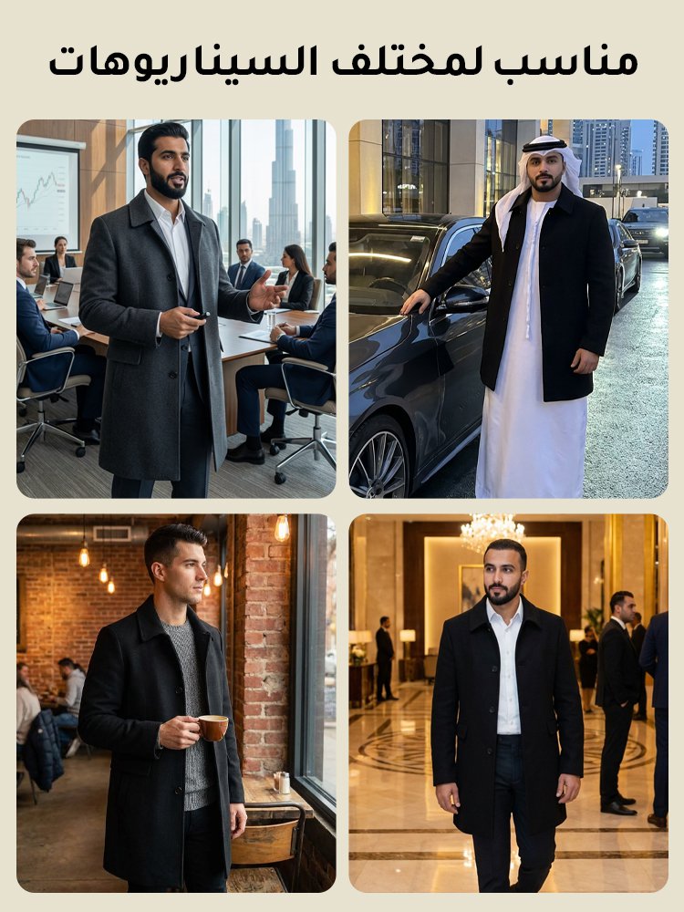 معطف صوف أنيق بياقة مطوية للرجال