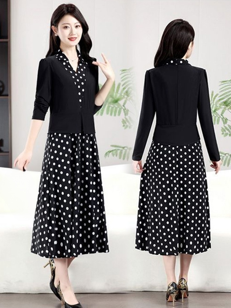 【氣質拼接】波點假兩件洋裝