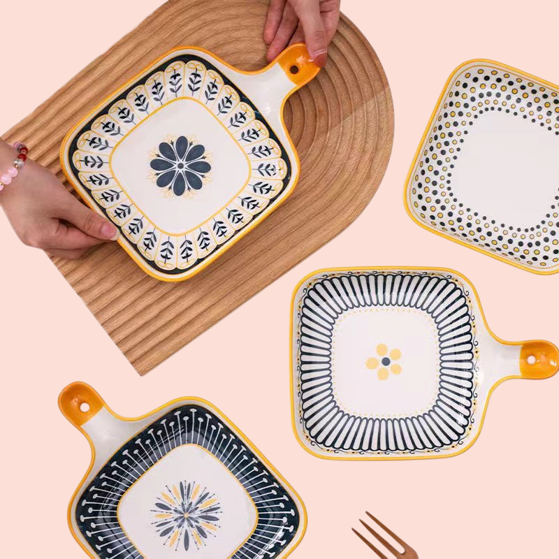 シンプルな家庭用食器セット（釉下彩のボウルとプレート）