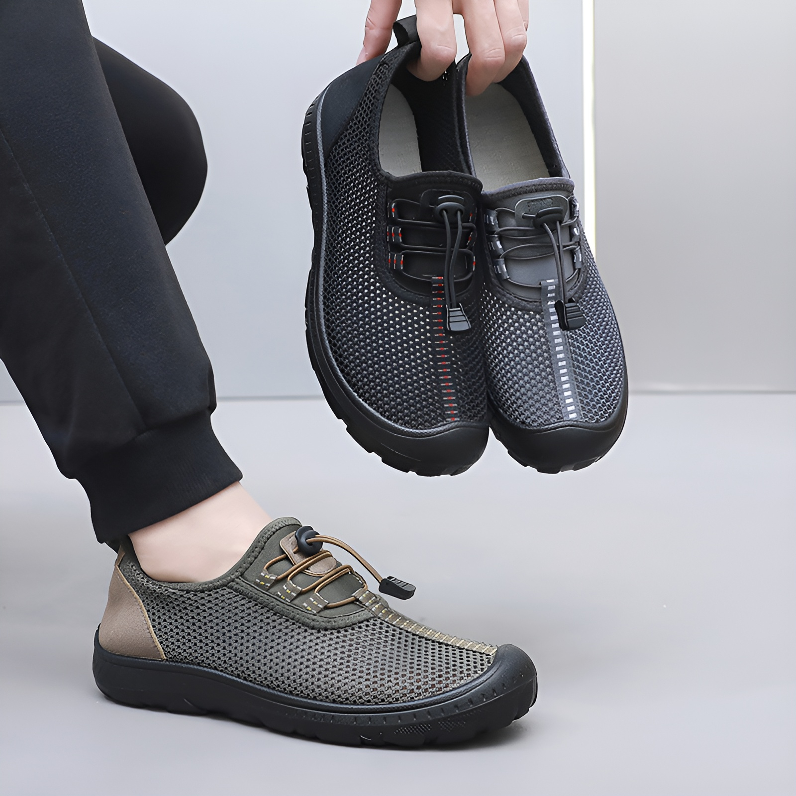 夏の古い北京布靴メンズ中空メッシュ靴通気性中年と高齢者の靴お父さんメッシュ靴ソフト底滑り止め靴カジュアルウォーキングシューズ