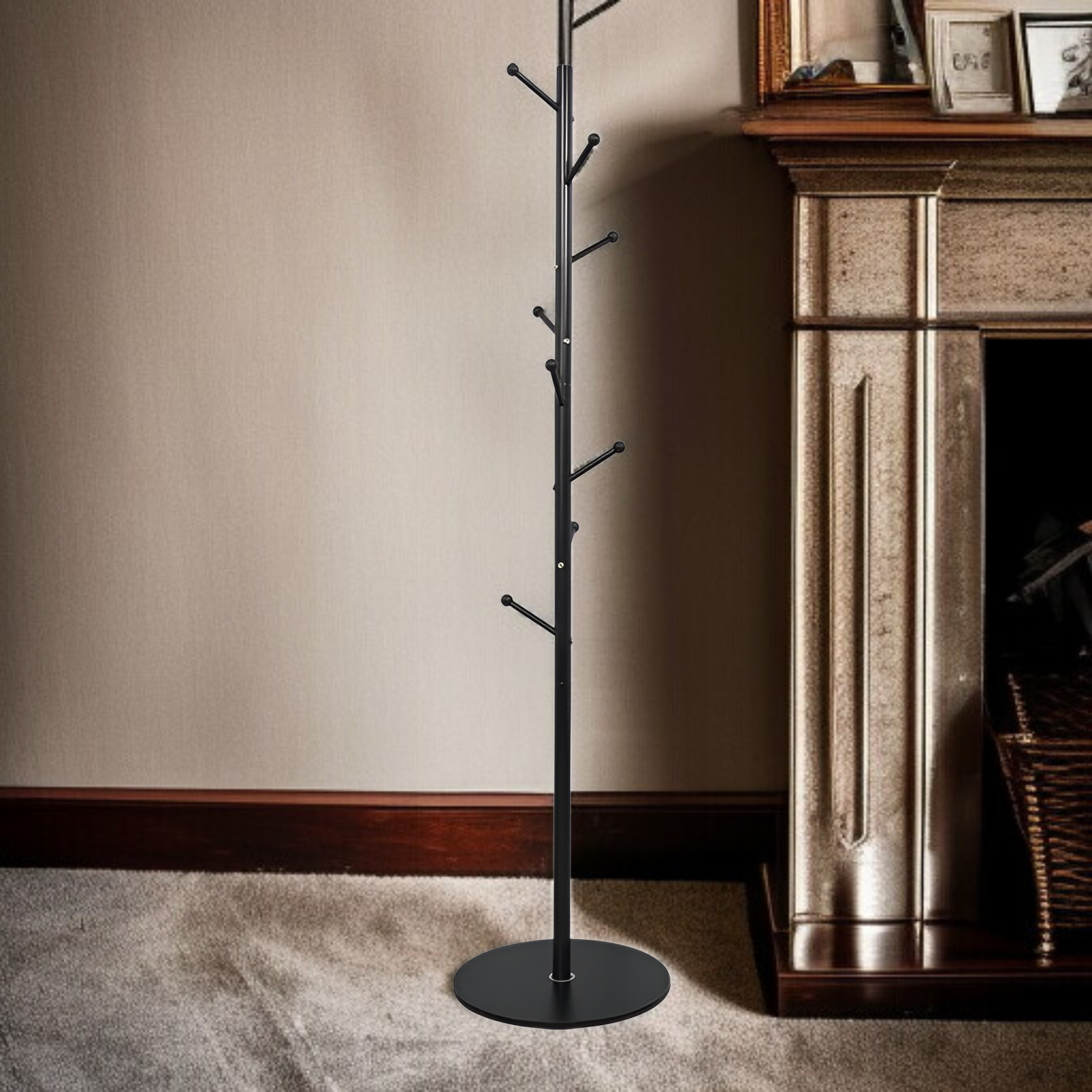 モダンシンプルなフロアスタンドバッグラック　フレンチスタイルアイロン掛け可能　ベース付き衣帽スタンド