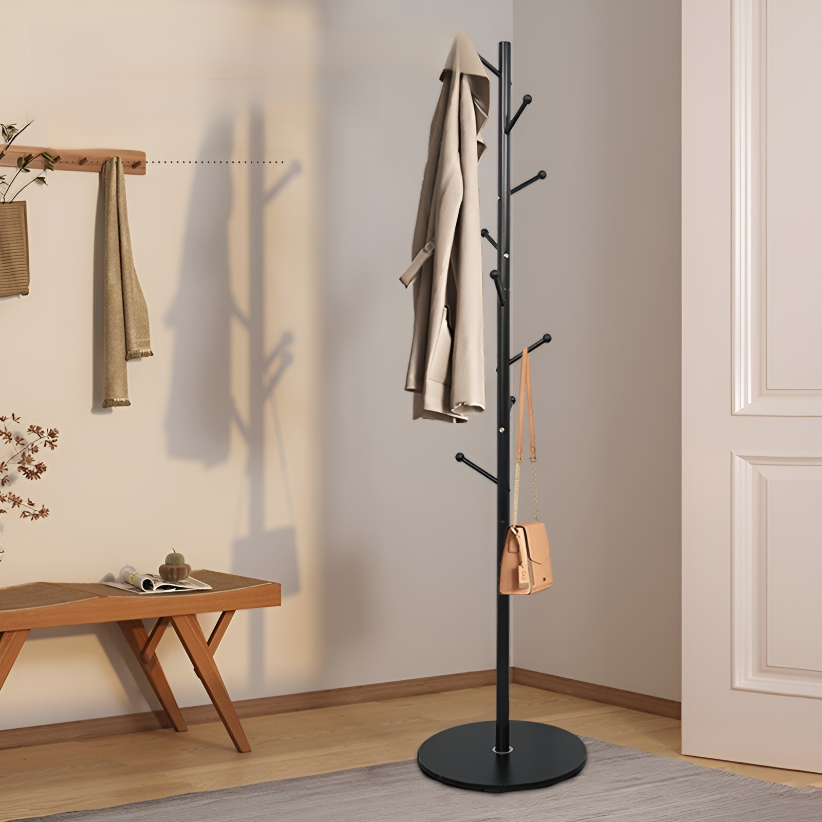 现代简约立式挂包架子法式铁管衣帽架底座挂烫机可用卧室