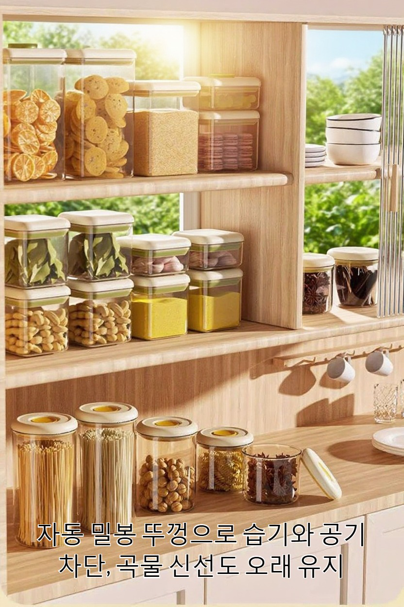 곡물 및 시리얼용 프레스형 밀폐 용기 주방 사용 이미지