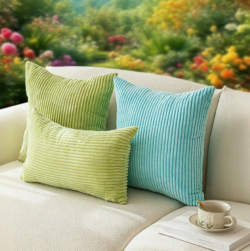 純色條紋枕套柔軟材質近照