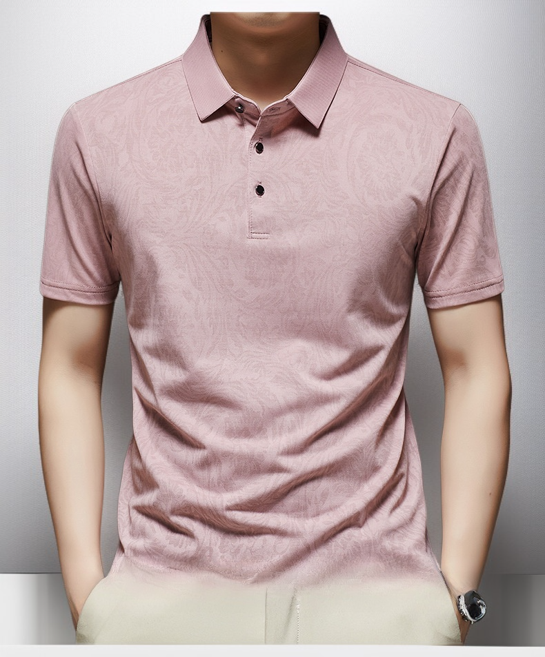 여름 비즈니스 캐주얼 남성 반팔 배기 얇은 티셔츠 프린트 터틀넥 아빠 상의