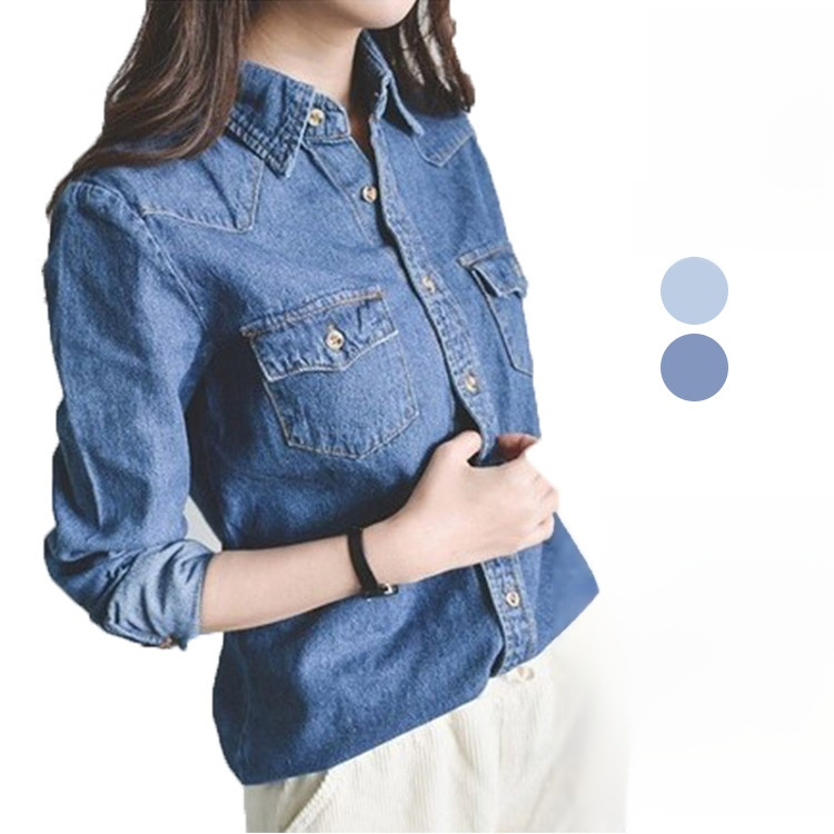 【GUJEE】レディースデニムシャツ　綿100％デニム　2色選べる