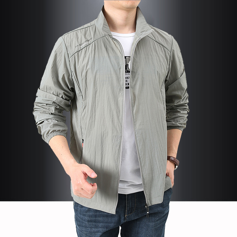 夏の屋外アイスシルク速乾日焼け止め服 薄手ジャケット スタンドカラー サンウェア 通気性アウター メンズ アウトドア サンウェア