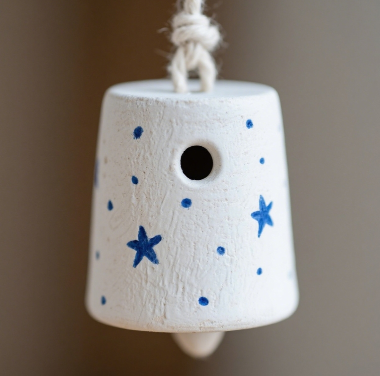 Détail artisanal du carillon éolien en terre cuite Star