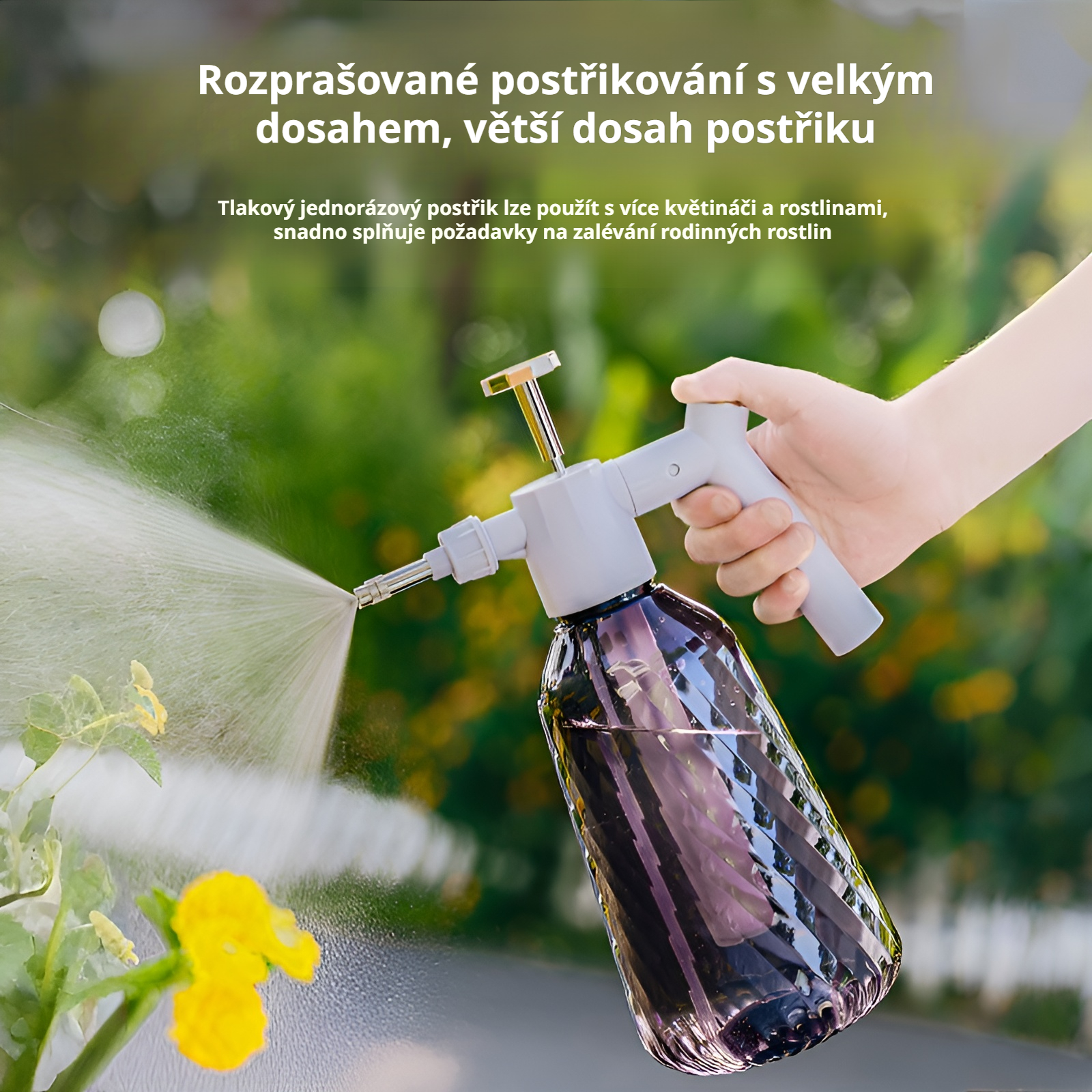 Tlakový postřikovač na zalévání a dezinfekci domácnosti