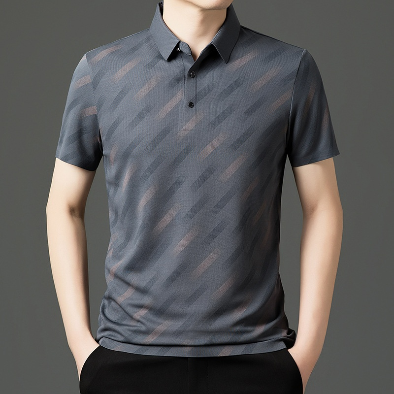 중년 비즈니스 남성 아이스 캐주얼 반팔 셔츠 터틀넥 캐주얼 셔츠 캐주얼 비즈니스 아이스 셔츠