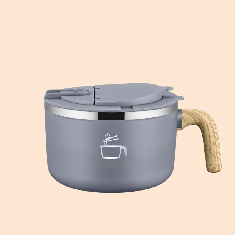 وعاء معكرونة فورية من الفولاذ المقاوم للصدأ 304 مع غطاء وعاء حساء مغلق لسكن الطلاب