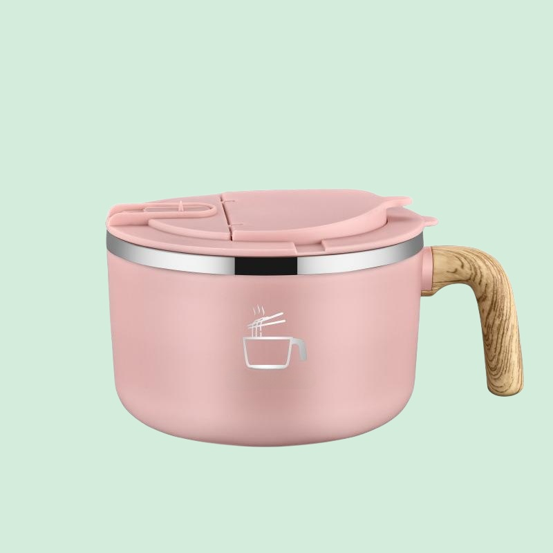 وعاء معكرونة فورية من الفولاذ المقاوم للصدأ 304 مع غطاء وعاء حساء مغلق لسكن الطلاب