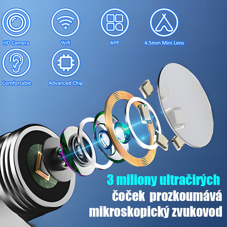 Viditelná lžíce na čištění uší, šikovný nástroj na čištění uší.