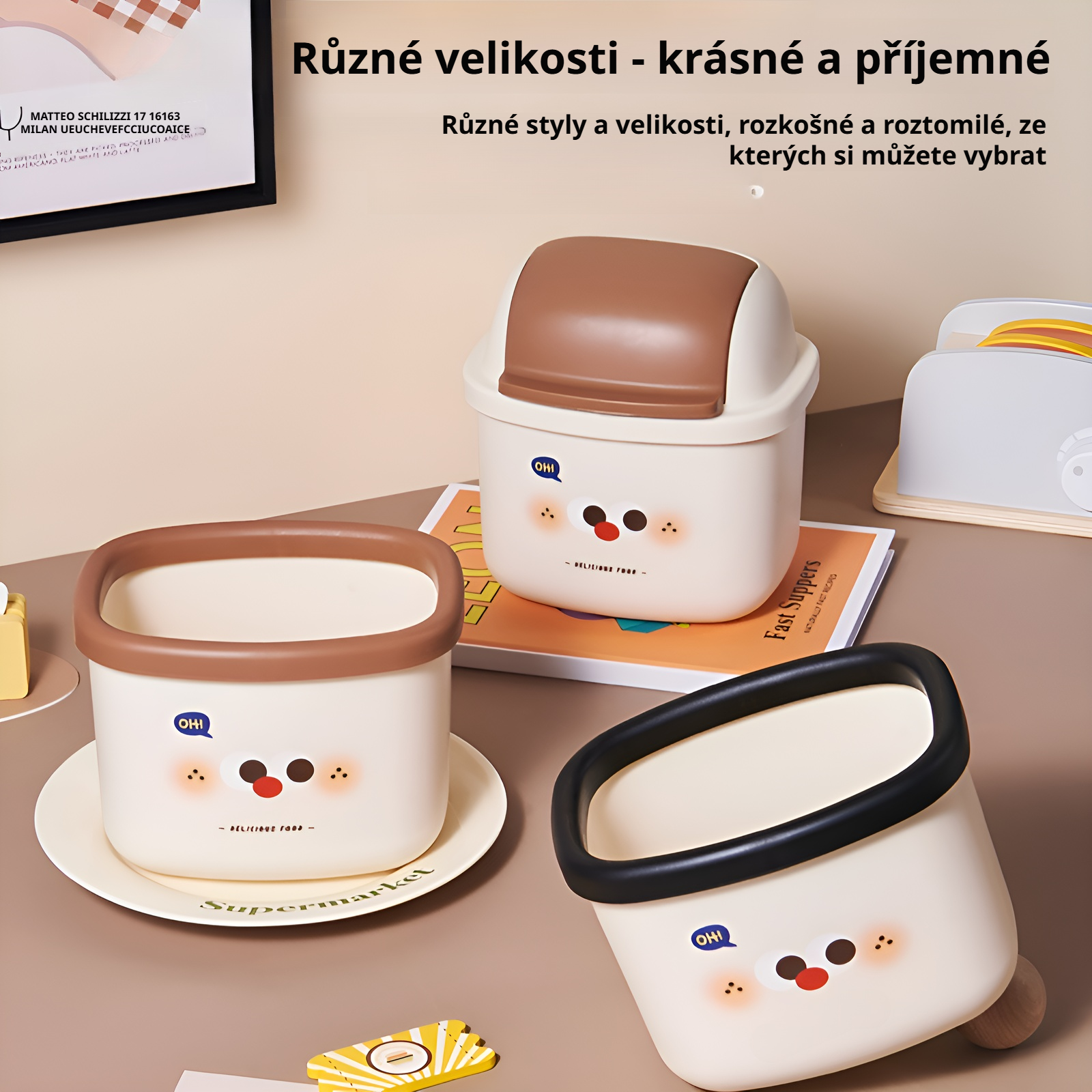 Roztomilý stolní koš na odpadky