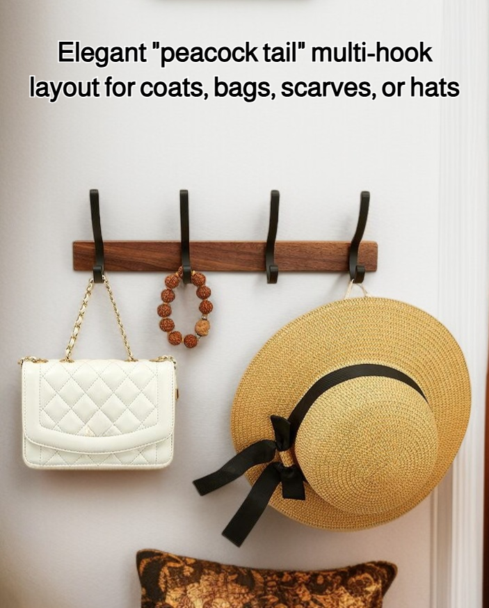 Black walnut coat hook mounted on wall