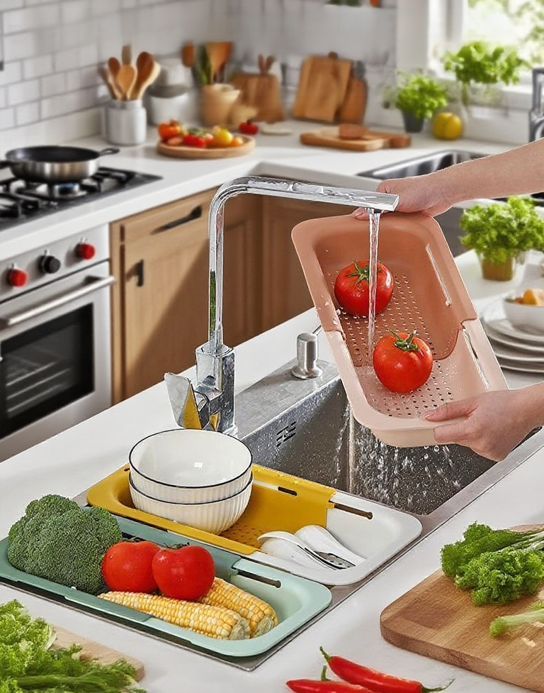 이중 신축 주방 세숫대야 물바구니 전체 모습