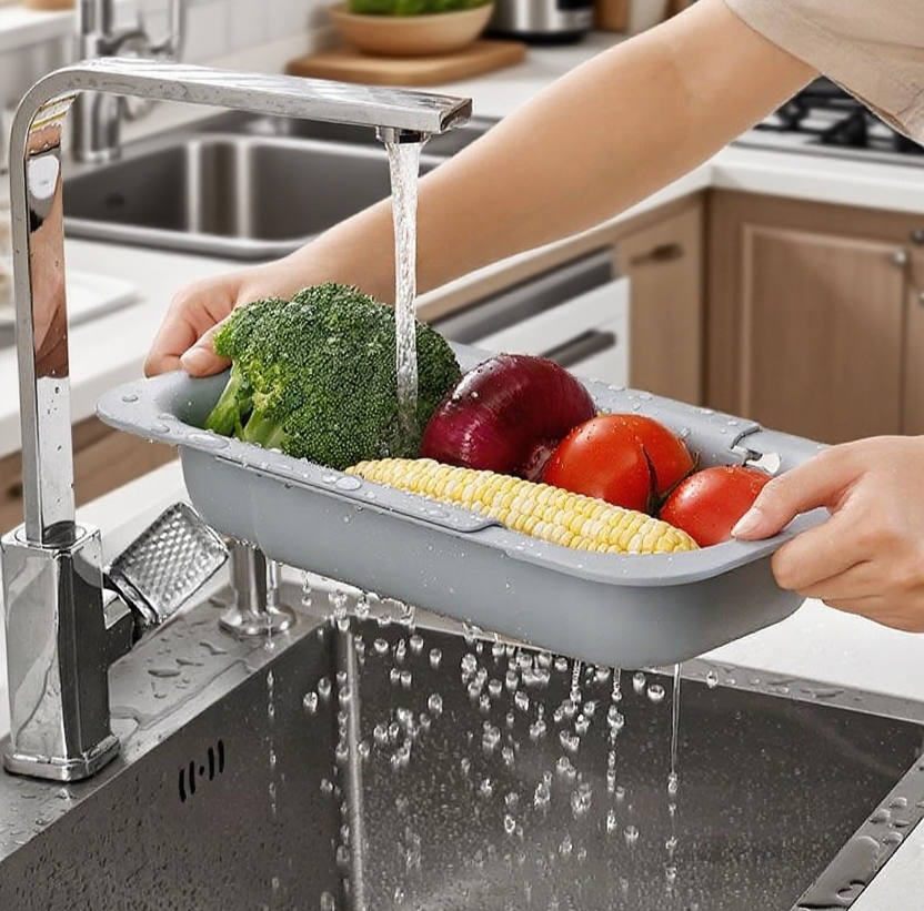 신축성으로 크기 조절 가능한 주방 바구니