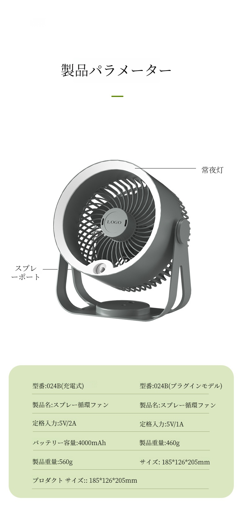 卓上で使用できる循環式加湿オフィスファン