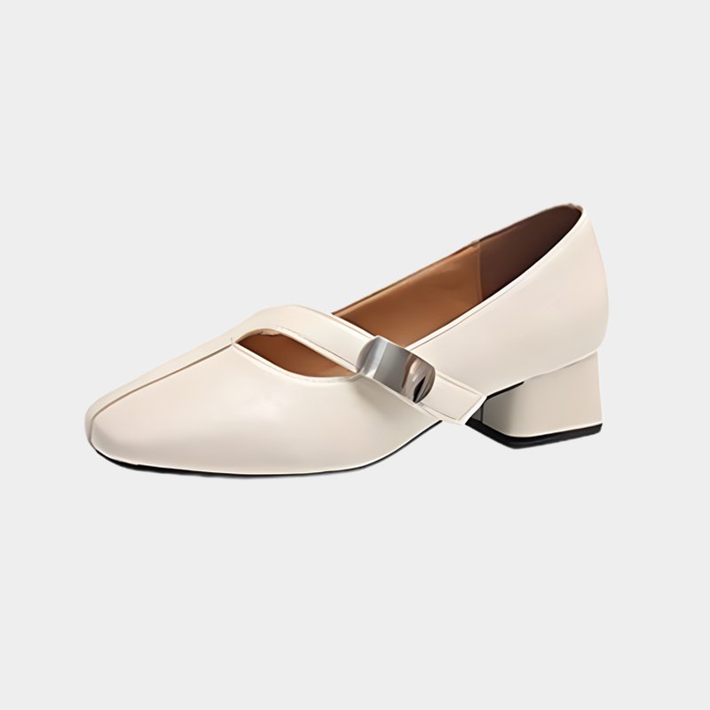 ファッションスクエアトゥ太ヒールパンプス