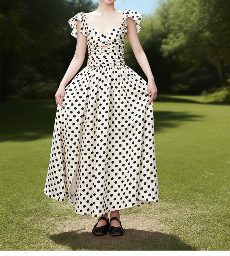 트렌디한 도트 롱 원피스 스타일링
