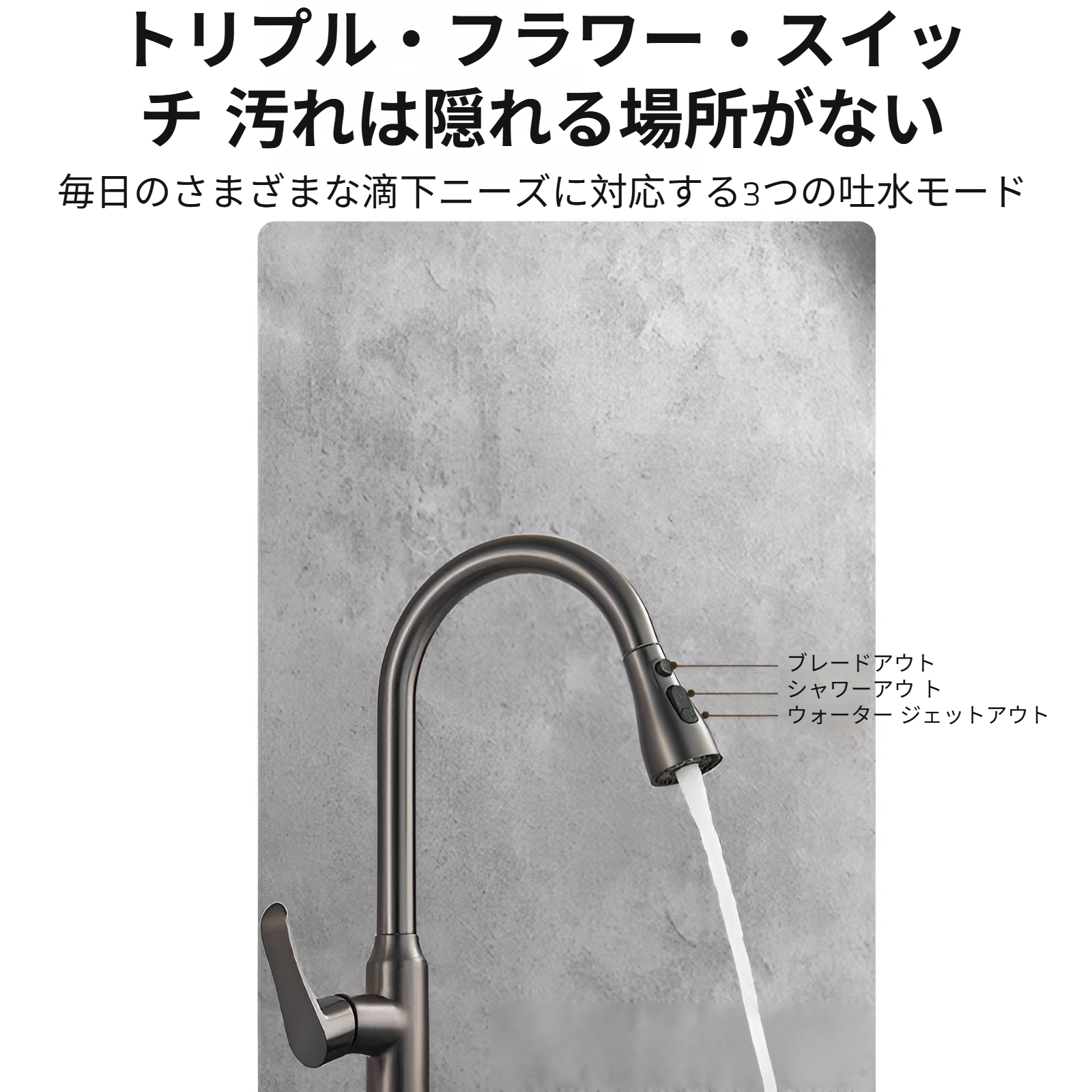 引き出し式ノズル付き水栓の使い方例