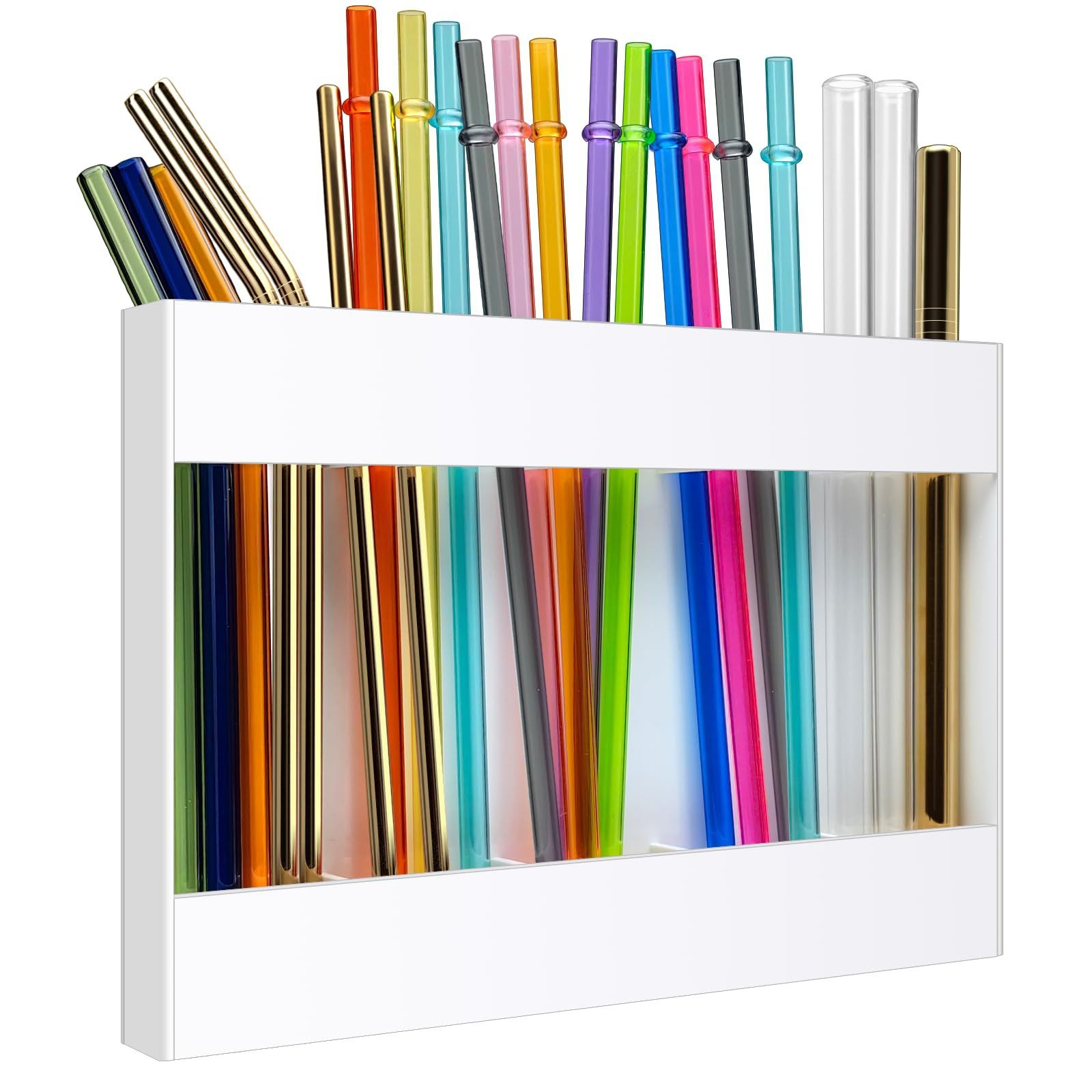 透明アクリル製ストローホルダー 両面テープ付き キッチンキャビネット用ストロー収納ラック